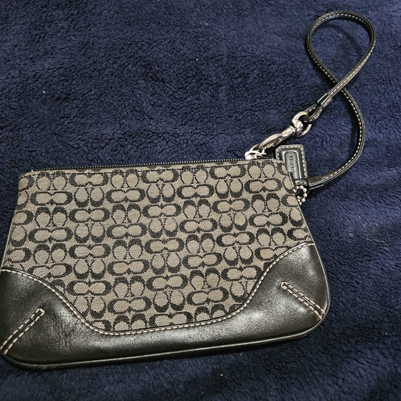 Coach Signature Black and Brown Wristlet - Picture 1 of 2